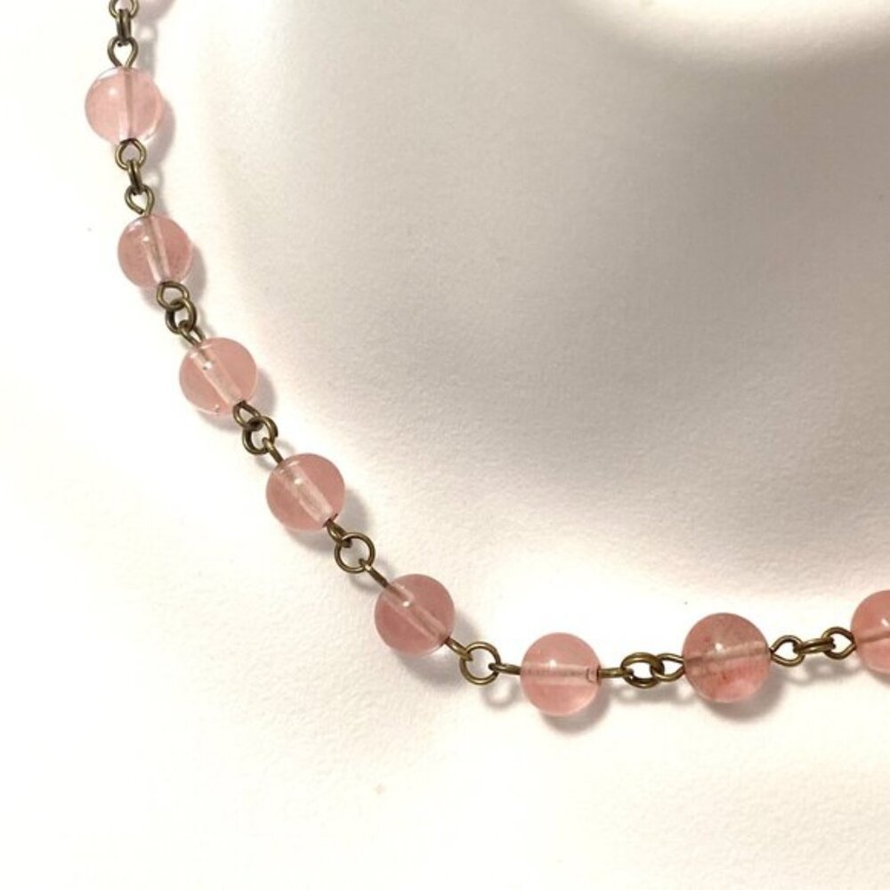 Cherry Quartz Bronze Link Adjustable Choker Necklace